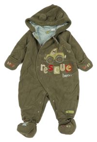 Nové - Khaki fleecová zateplená kombinéza s nápismi a kapucí + topánky