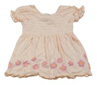 Bielo-broskvové pruhované šaty s kvetmi Dopodopo