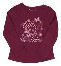 Vínové tričko s nápisom a motýlikmi Primark