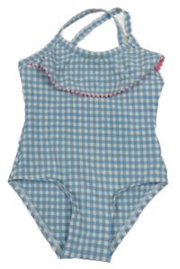 Světlemodro-biele kockované jednodielne plavky s volánikom John Lewis