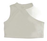 Bílý žebrovaný crop top s odhaleným ramenem Shein