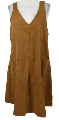 Dámské hnědé manšestrové šaty s kapsami Shein 