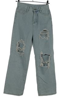 Dámské světlemodré široké rifle s dírami 