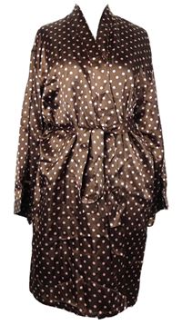 Dámský hnědý puntíkovaný saténový župan s páskem La Senza 