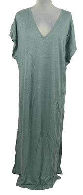 Nové - Dámské světlemodré úpletové lněné dlouhé šaty H&M