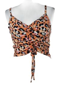 Dámský růžovo-černo-bílý vzorovaný crop top se stahováním Primark 