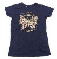 Tmavomodré tričko s motýlom Primark