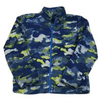 Modro-bielo-neónově žltá army fleecová prepínaci mikina