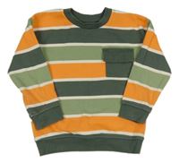 Oranžovo-zeleno-khaki pruhovaná mikina s vreckom Nutmeg