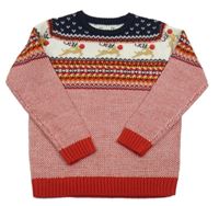 Tmavomodro-bílo-červený vzorovaný svetr se soby Dunnes