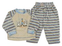 Béžovo-pruhované sametové pyžamo se zvířátky