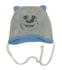Světlešedá chlupatá čepice s medvídkem  