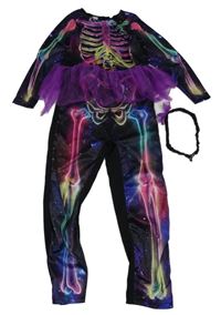 Kostým- 2set- černo-barevný overal s kostrou+ čelenka 