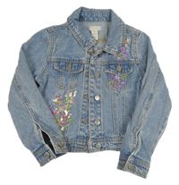 Modrá rifľová bunda s kytičkami z flitrů Monsoon