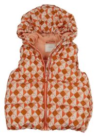 Ružovo-bielo-hnedá vzorovaná šušťáková zateplená vesta s kapucňou Next