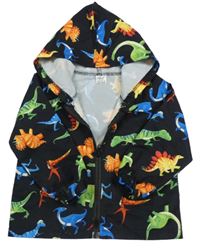 Černá šusťáková lehká bunda s dinosaury a kapucí