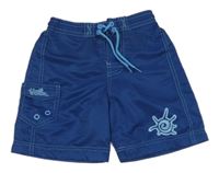 Modré plážové kraťasy s potlačou