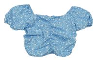 Modro-biele crop tričko s kvetinami Shein