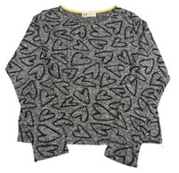 Čierno-biele melírované úpletové crop tričko so srdiečkami H&M
