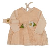2set - Lososová tunika s tylem a květy + čelenka 