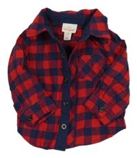 Tmavomodro-červená kostkovaná flanelová košile