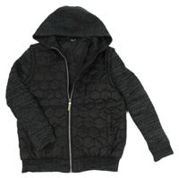 Černá šusťáková zateplená bunda s pletenými rukávy a kapucí George