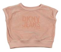 Svetloružová zamatová crop vesta s logom DKNY