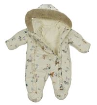 Smetanová šusťáková zimní kombinéza se zvířátky a kapucí George