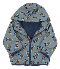 Modrošedá šusťáková jarní bunda s Mickeym a kapucí Disney