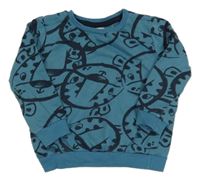 Modrošedá vzorovaná mikina s tigrami