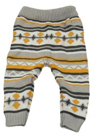 Sivo-bielo-pomerančové pletené vzorované tepláky Lupilu