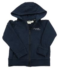 Tmavomodrá prepínaci mikina s nápisom a kapucňou Baker