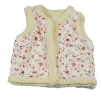 Bielo-kvetovaná zateplená obojstranná vesta s chlupatými lemy Shein