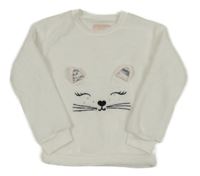 Biela chlpatá mikina s mačkou Lipsy London