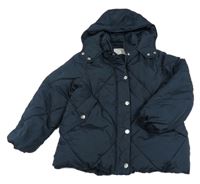 Tmavomodrá šušťáková zimná bunda s kapucňou Zara