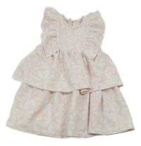 Svetloružová -biele kvetované šaty s volánikmi