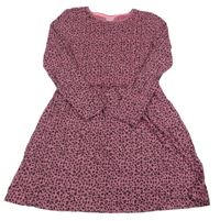 Tmavorůžovo-černé vzorované bavlněné šaty Matalan