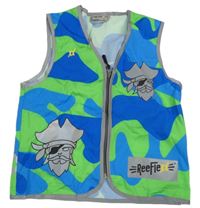 Modro-zelená army šušťáková reflexní vesta s piráty