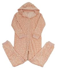 Světlerůžová vzorovaná chlupatá kombinéza s kapucí Primark