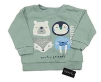 Nové - Svetlozelená mikina so zvieratkami zn. Dunnes
