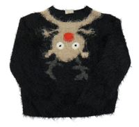 Černý chlupatý svetr se sobem Next