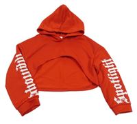 Červená crop mikina s nápisom a kapucňou Shein