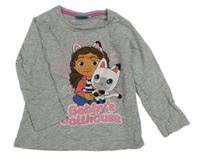 Sivé melírované tričko s dievčatkom a mačkou