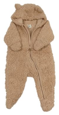 Staroružová huňatá podšitá kombinéza s kapucňou H&M