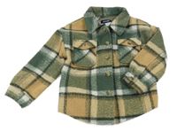 Olivovo-béžovo-bílá kostkovaná flaušová košilová bunda Kiabi