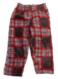 Sivo-červené kockované plyšové tepláky