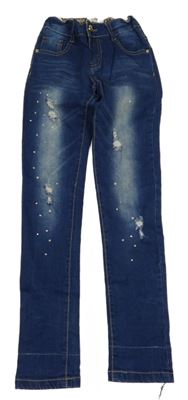 Modré šisované rifle s kamínky a prošoupáním Quenny 