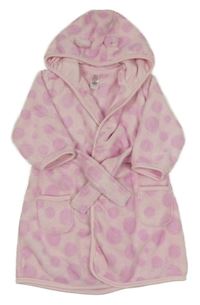 Růžový puntíkovaný chlupatý župan s kapucí TU 
