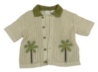 Béžové propínací pletené děrované tričko s límečkem Zara