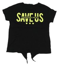 Černé crop tričko s nápisem a zavazováním Benetton